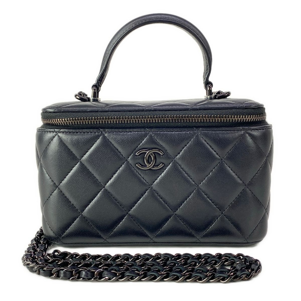 Chanel Vanity Bag Case Quilted Black 2-Way Chain Shoulder So with Mirror