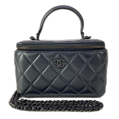 Chanel Vanity Bag Case Quilted Black 2-Way Chain Shoulder So with Mirror