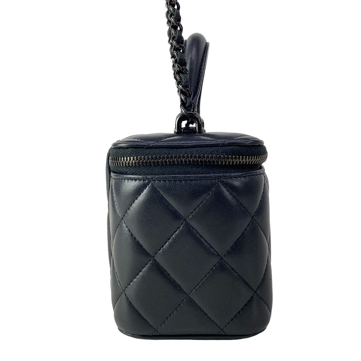 Chanel Vanity Bag Case Quilted Black 2-Way Chain Shoulder So with Mirror — view 2