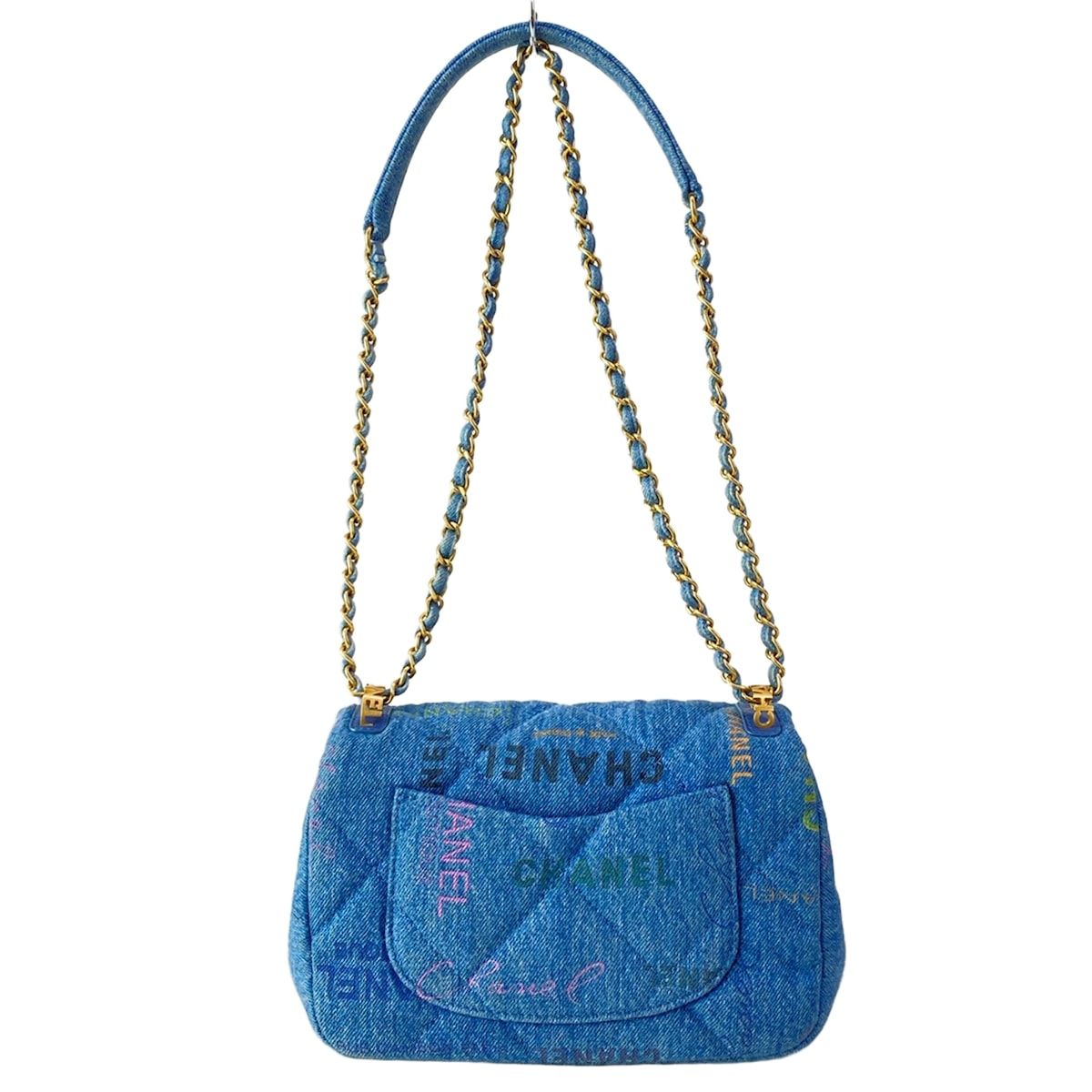 Chanel Shoulder Bag Small Flap Quilted Blue Multi — view 3