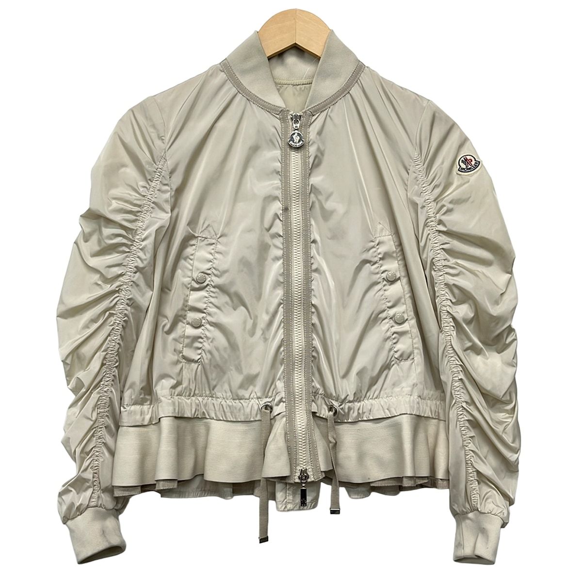 Moncler Jacket 00 XS Verhuell Light Beige Long Sleeve Zip Up Ruffle Spring