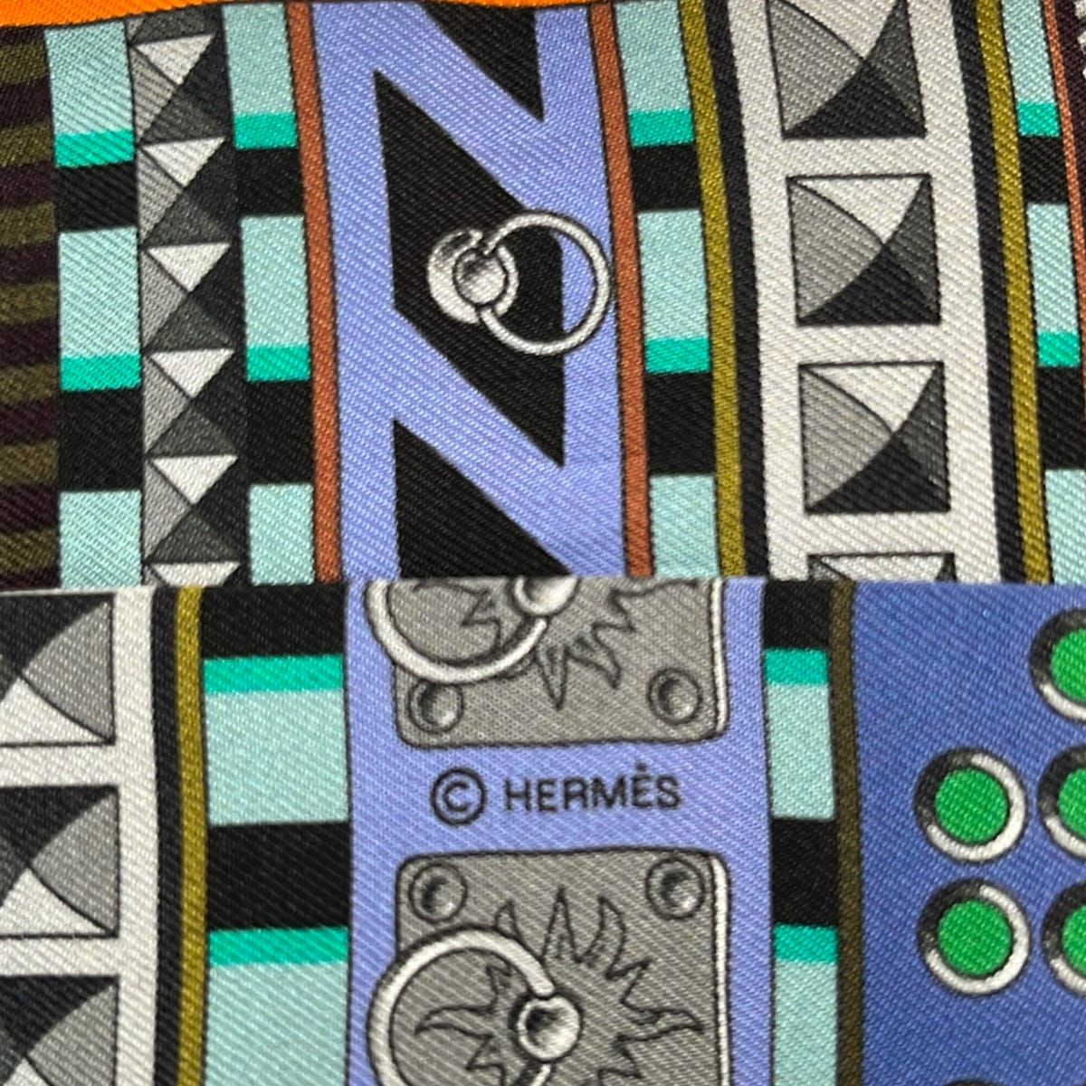 Hermes Scarf Twill Orange Light Blue Multi Ribbon — view 2