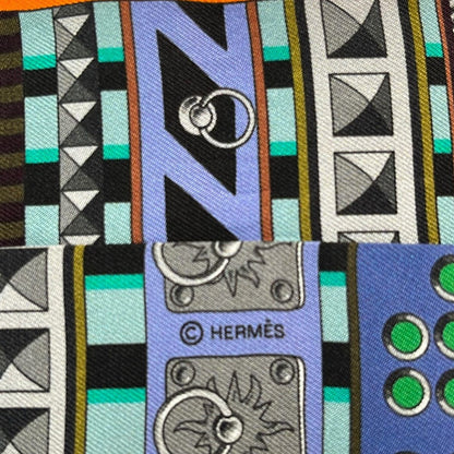 Hermes Scarf Twill Orange Light Blue Multi Ribbon — view 2