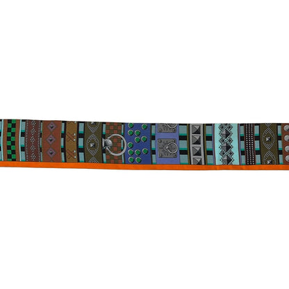 Hermes Scarf Twill Orange Light Blue Multi Ribbon — view 4
