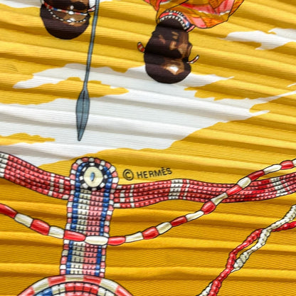 Hermes Scarf Carre Plisse Dark Yellow Multi Perles du Kenya — view 2