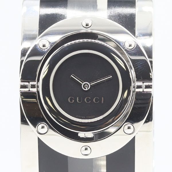 Gucci 112 Twirl Turn Face Bangle Watch Quartz Black Dial