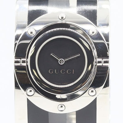 Gucci 112 Twirl Turn Face Bangle Watch Quartz Black Dial