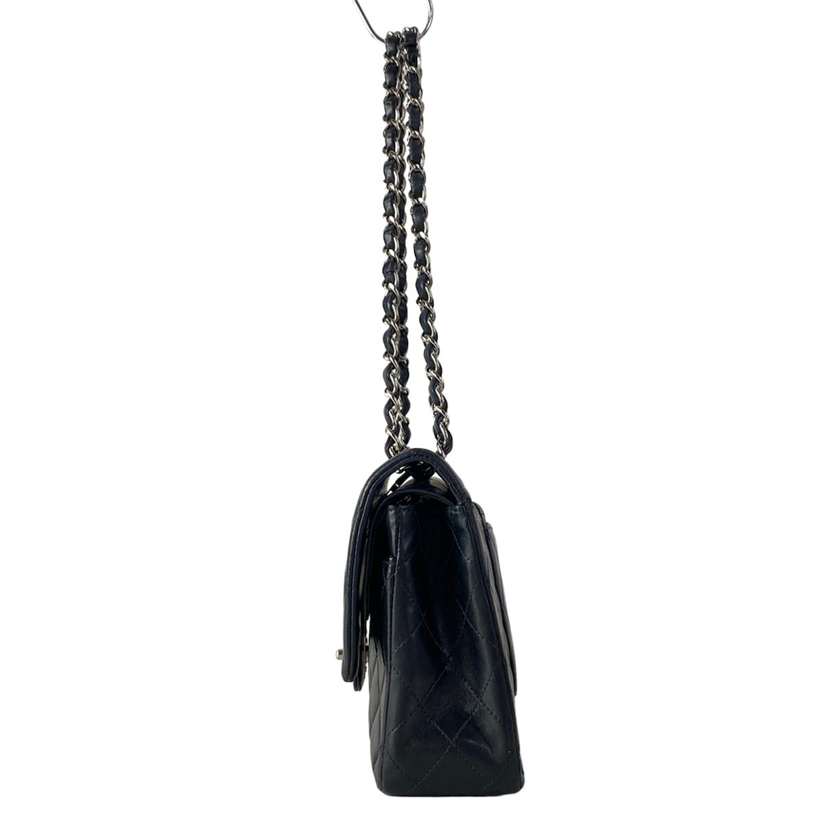 Chanel Shoulder Bag Double Flap Quilted Black Chain Silver Lambskin — view 4