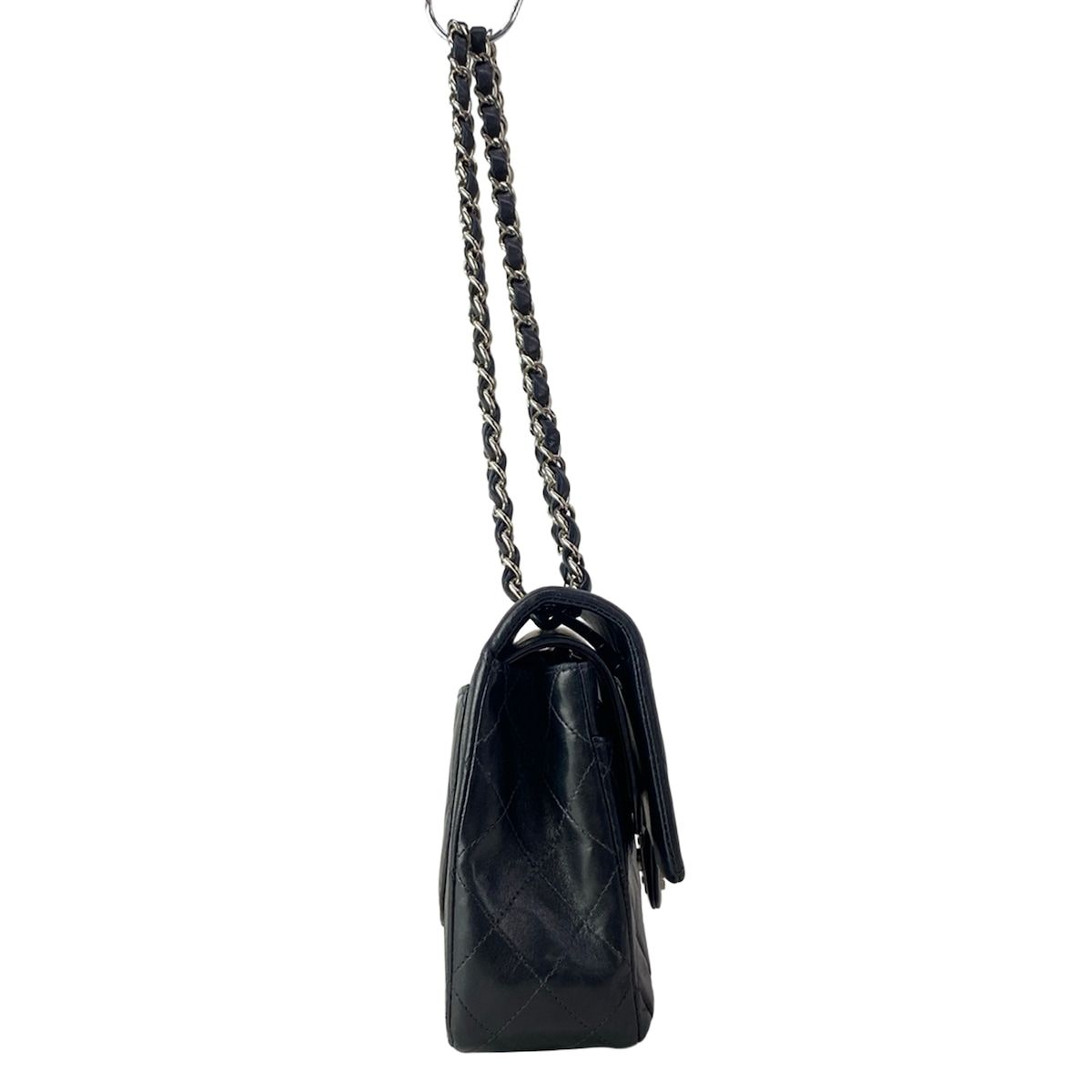 Chanel Shoulder Bag Double Flap Quilted Black Chain Silver Lambskin — view 2