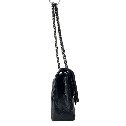 Chanel Shoulder Bag Double Flap Quilted Black Chain Silver Lambskin — view 2
