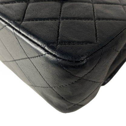 Chanel Shoulder Bag Double Flap Quilted Black Chain Silver Lambskin — view 8