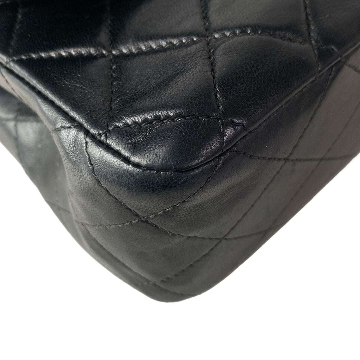 Chanel Shoulder Bag Double Flap Quilted Black Chain Silver Lambskin — view 7
