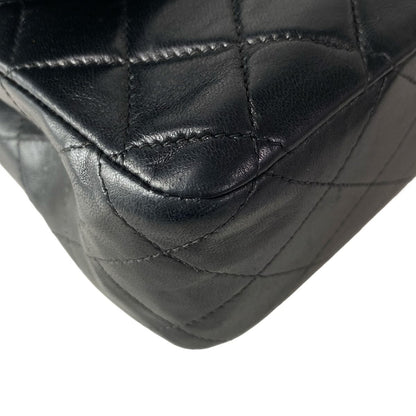 Chanel Shoulder Bag Double Flap Quilted Black Chain Silver Lambskin — view 7