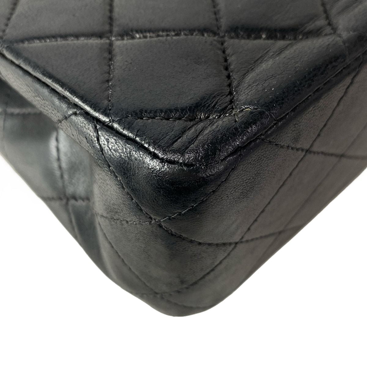 Chanel Shoulder Bag Double Flap Quilted Black Chain Silver Lambskin — view 9