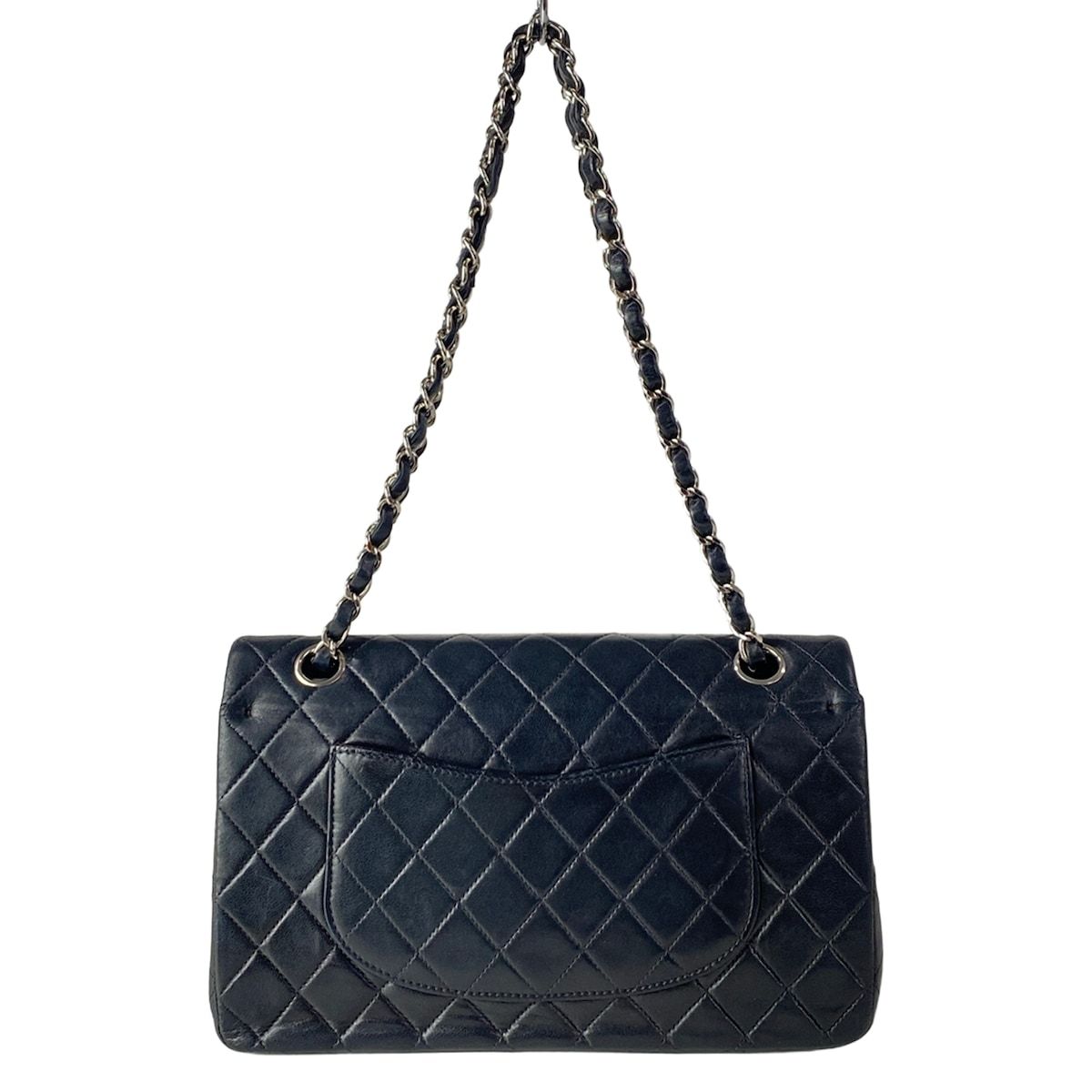 Chanel Shoulder Bag Double Flap Quilted Black Chain Silver Lambskin — view 3