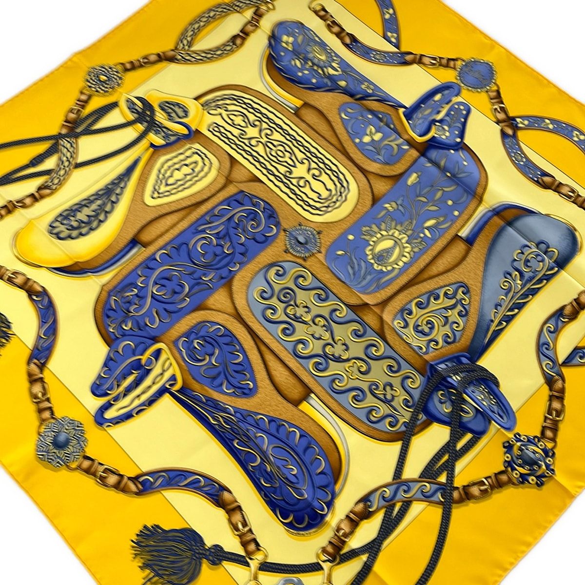 Hermes Scarf Carre 90 Yellow Blue Festival Des Amazones Silk