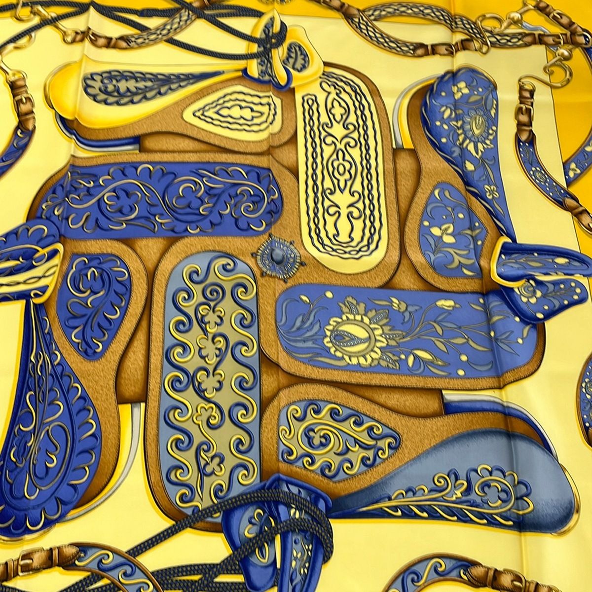 Hermes Scarf Carre 90 Yellow Blue Festival Des Amazones Silk — view 4