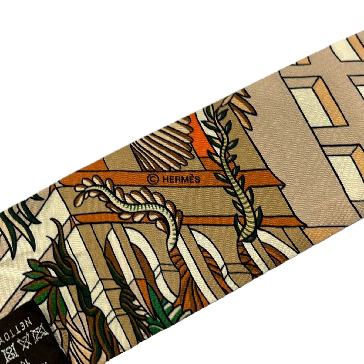 Hermes Scarf Twill Beige Green Multi Ribbon Animapolis — view 2