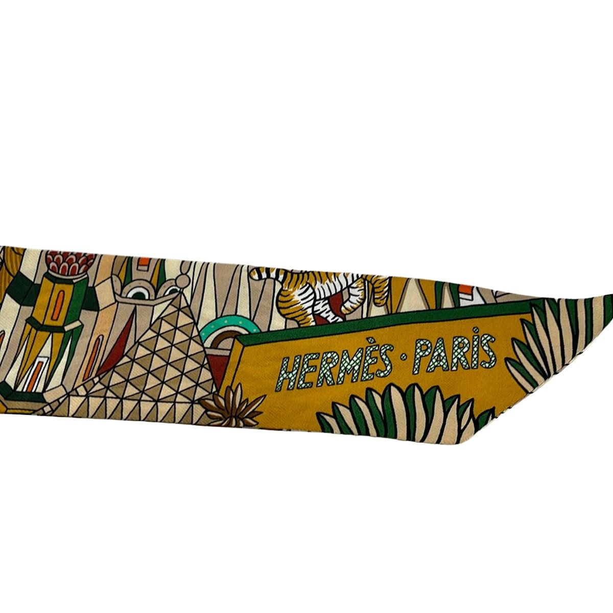 Hermes Scarf Twill Beige Green Multi Ribbon Animapolis — view 4