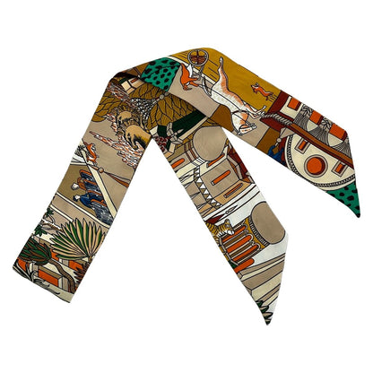 Hermes Scarf Twill Beige Green Multi Ribbon Animapolis