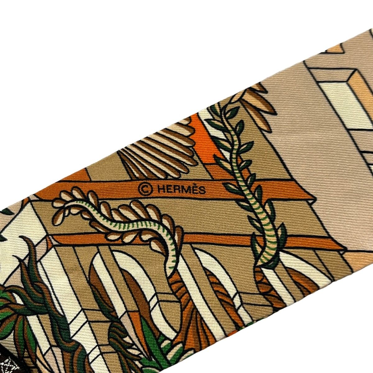 Hermes Scarf Twill Beige Green Multi Ribbon Animapolis — view 2