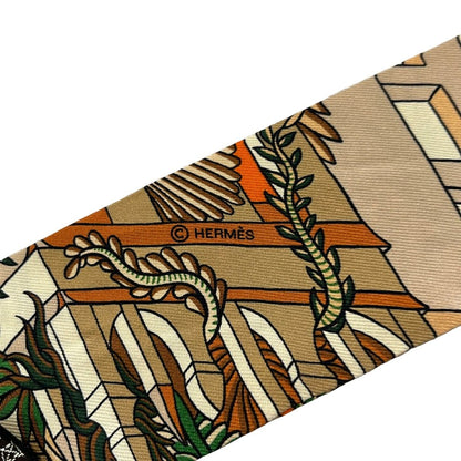 Hermes Scarf Twill Beige Green Multi Ribbon Animapolis — view 2