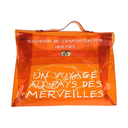 Hermes Vinyl Kelly Skeleton Orange Gold Handbag