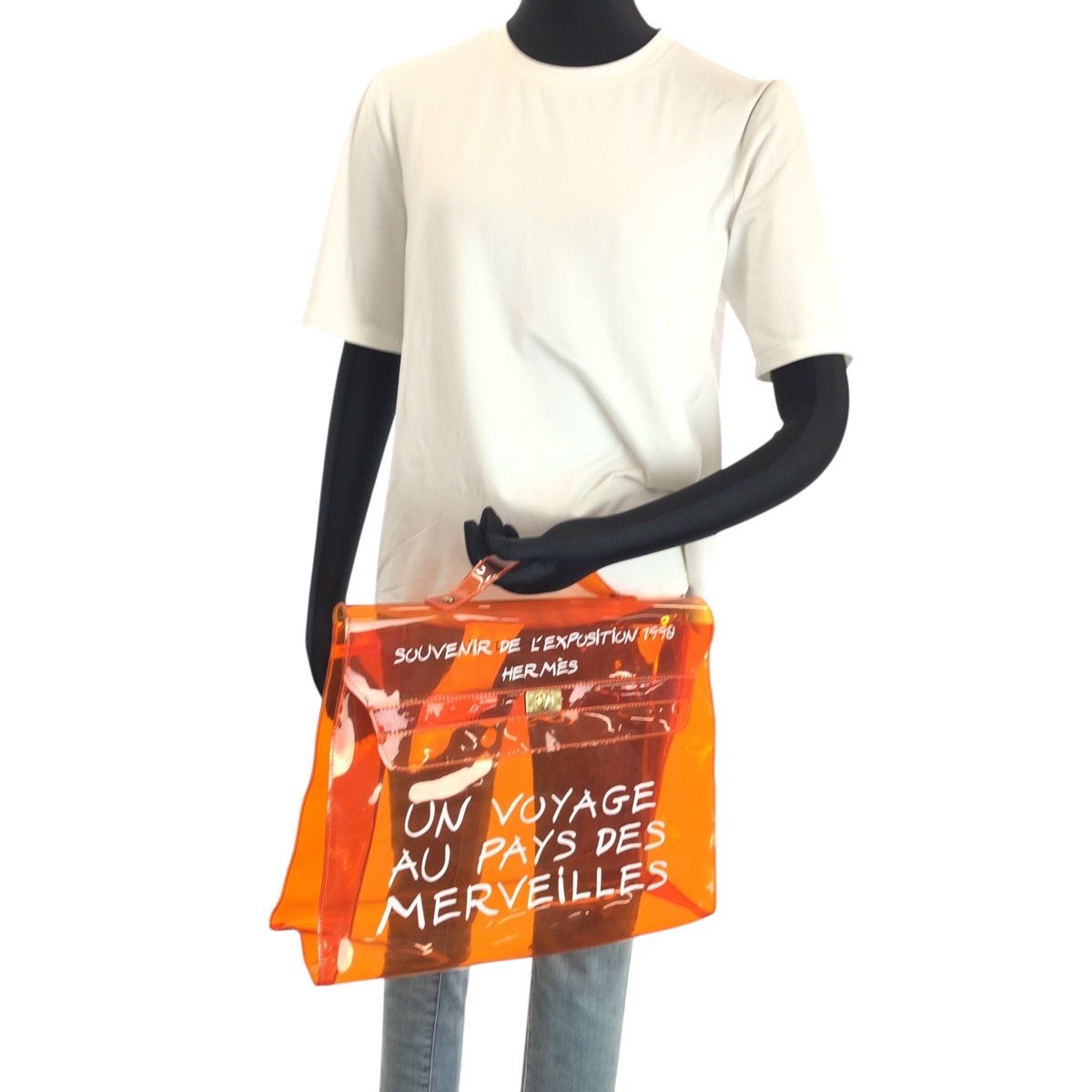 Hermes Vinyl Kelly Skeleton Orange Gold Handbag — view 7