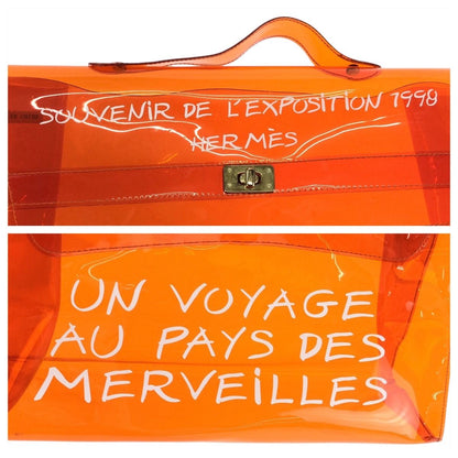 Hermes Vinyl Kelly Skeleton Orange Gold Handbag — view 4