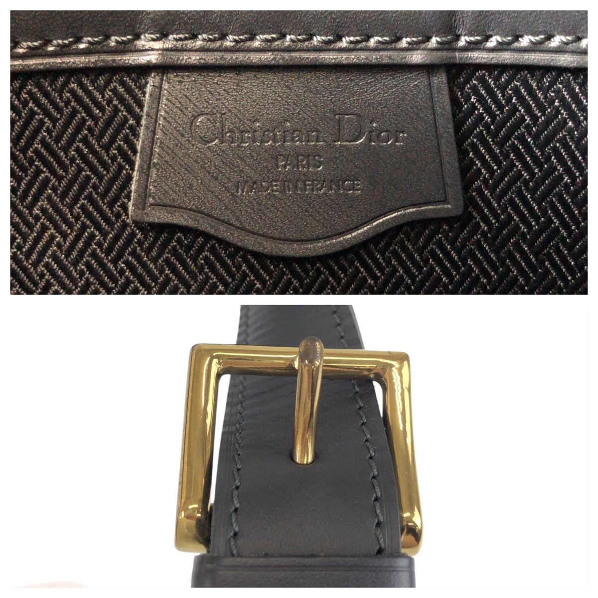 Dior Trotter Black Beige Gold Canvas Shoulder Bag Pochette — view 4