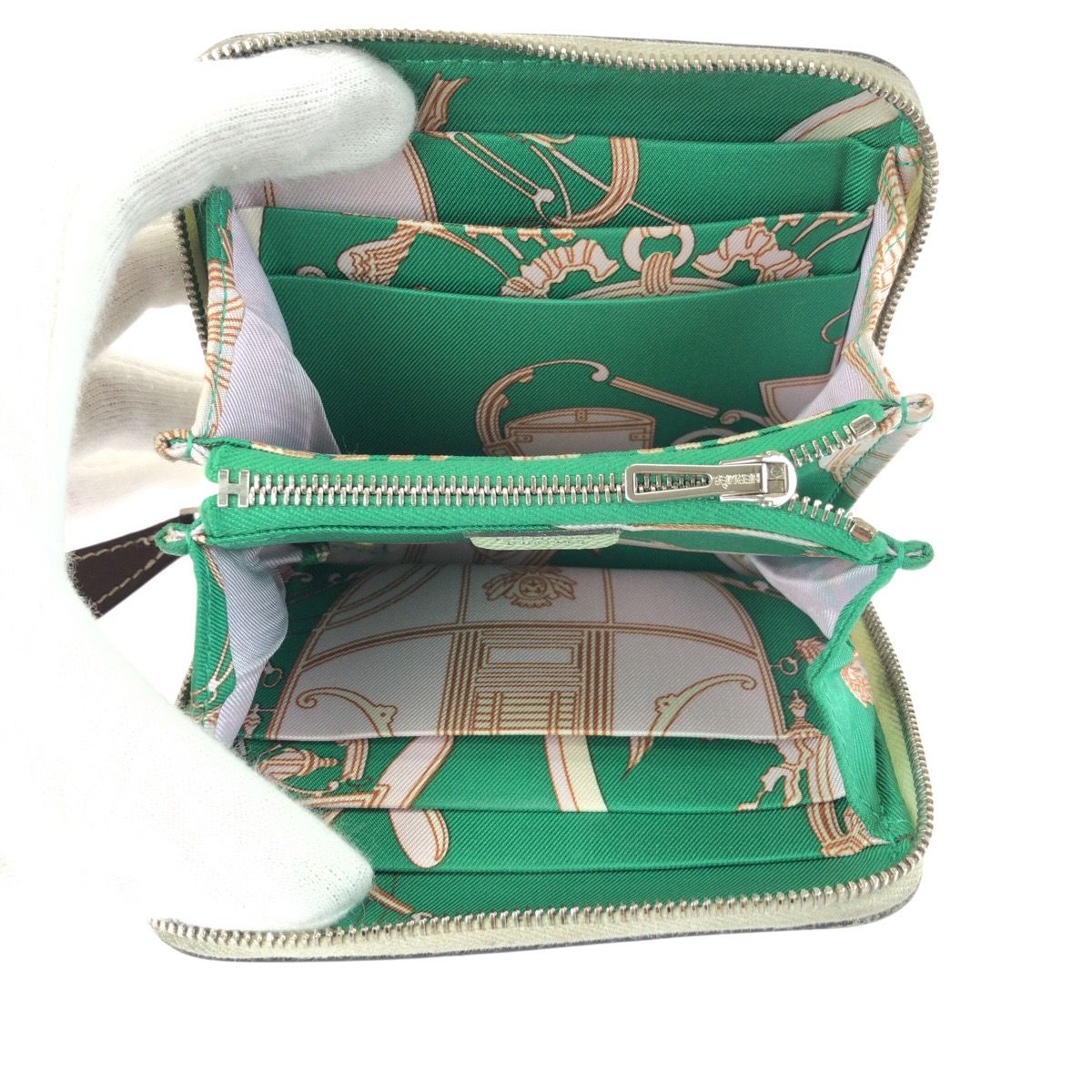 Hermes Azap Silk in Compact Light Green Silver Veau Coin Purse — view 8