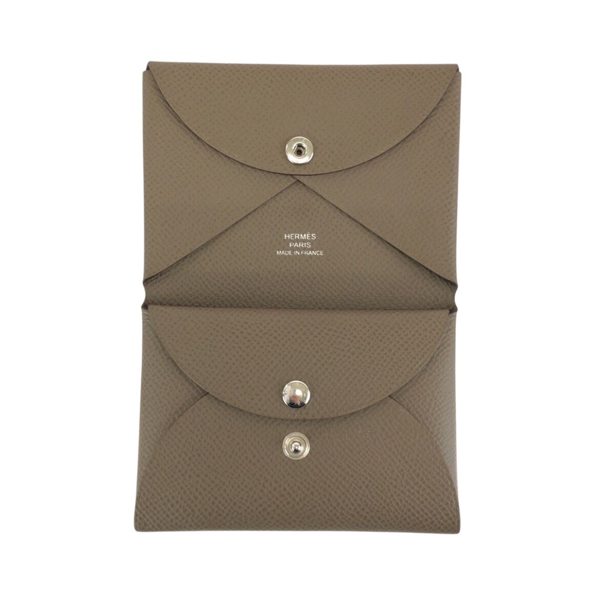 Hermes Calvi Duo Etoupe Gray Silver Chevre Card Case Business Holder Coin — view 7