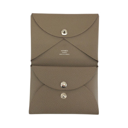 Hermes Calvi Duo Etoupe Gray Silver Chevre Card Case Business Holder Coin — view 7