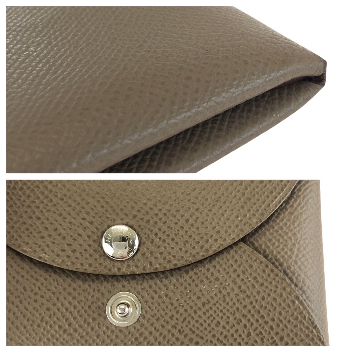 Hermes Calvi Duo Etoupe Gray Silver Chevre Card Case Business Holder Coin — view 6