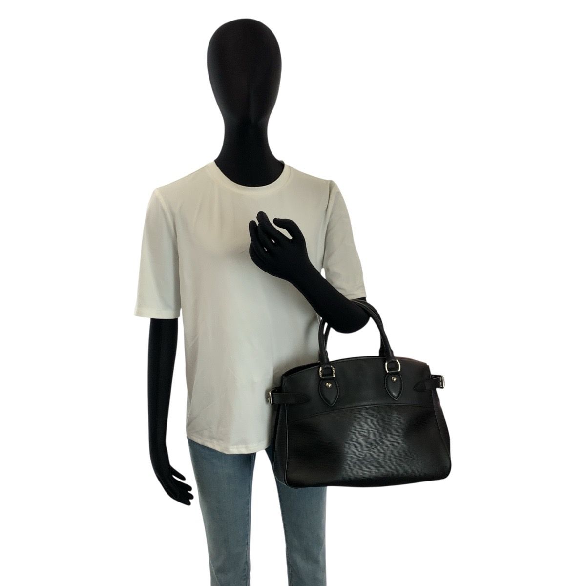 Louis Vuitton Epi Passy PM Noir Black Silver Leather Tote — view 8