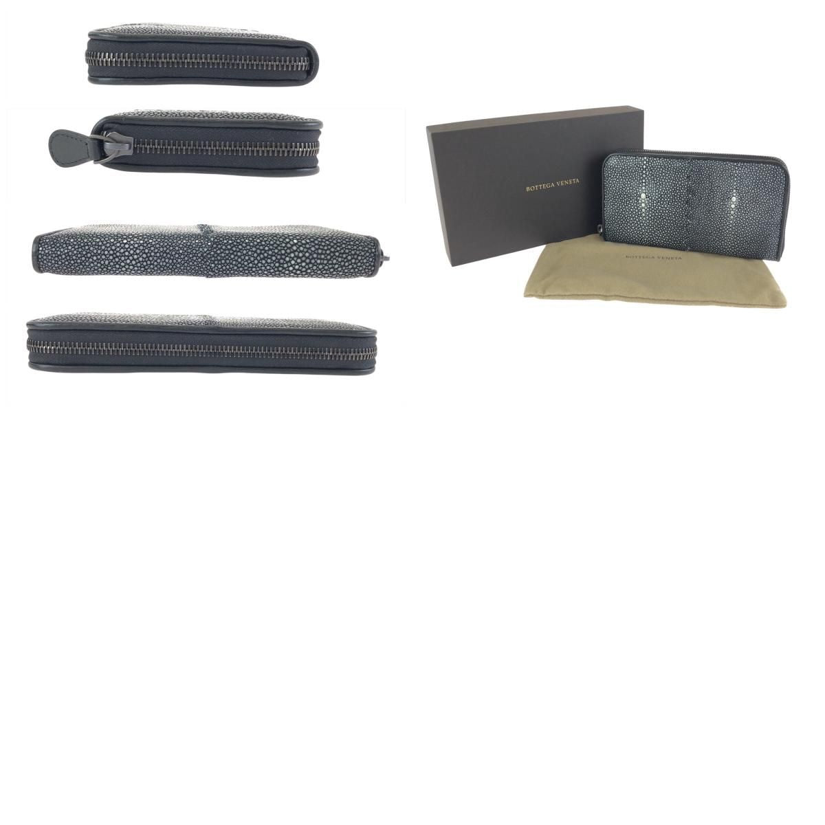Bottega Veneta Black Gray Gunmetal Leather Goatskin Wallet — view 9