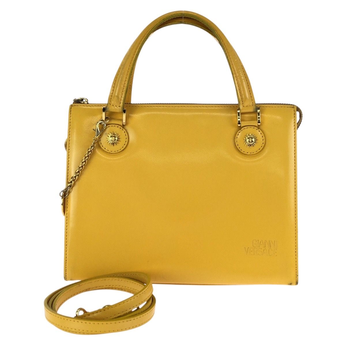 Versace Vintage Sunburst 2-Way Yellow Gold Leather Shoulder