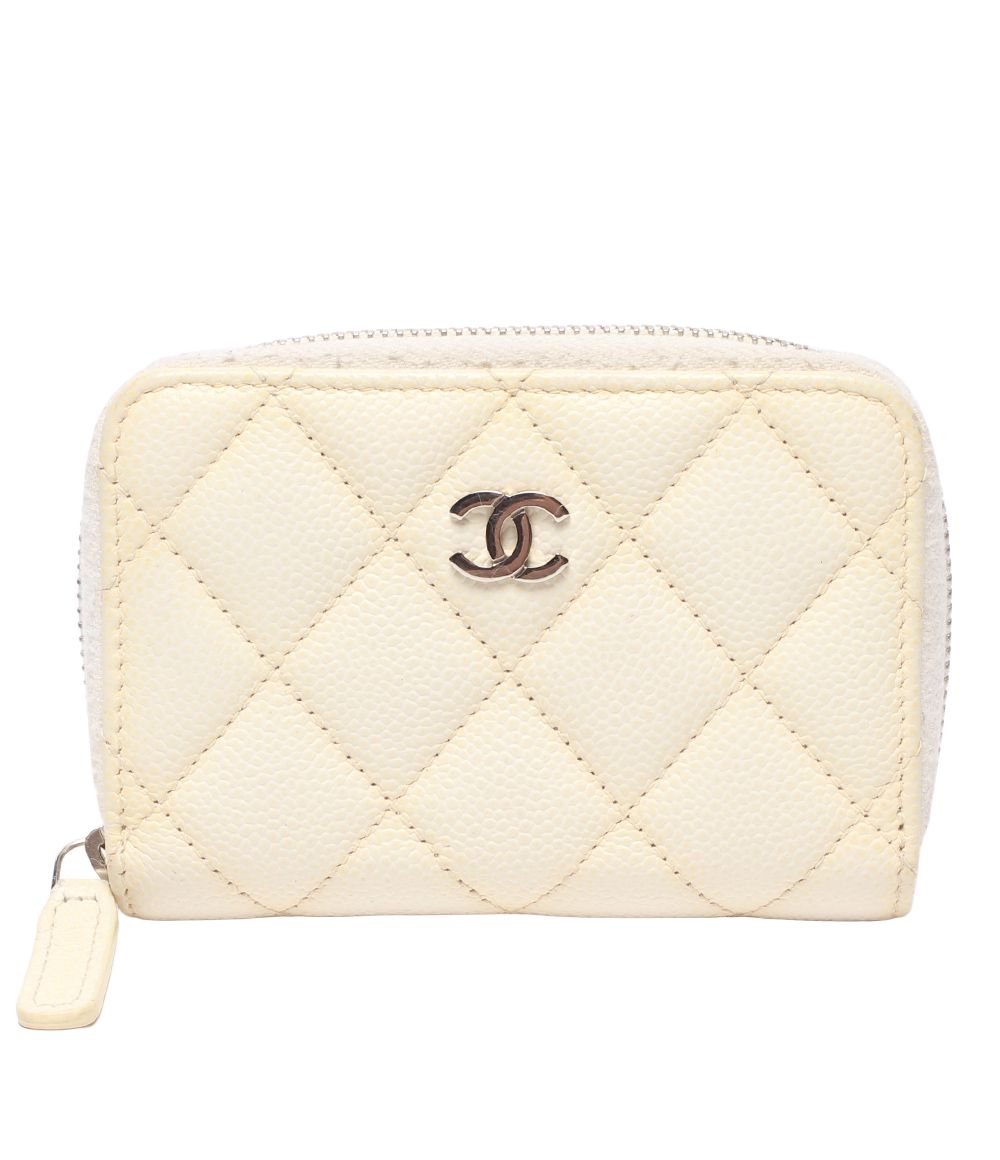 Chanel Coin Case Card Silver Caviar Leather Quilted