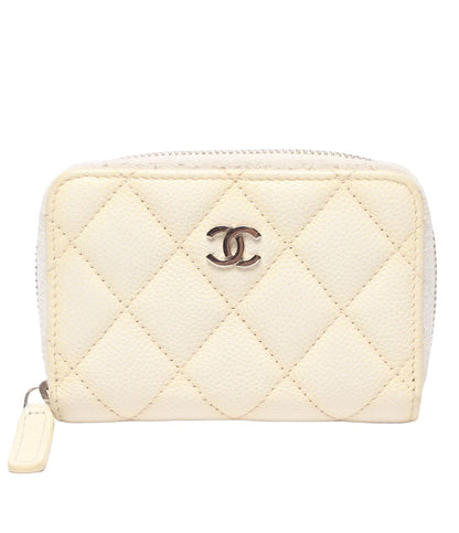 Chanel Coin Case Card Silver Caviar Leather Quilted