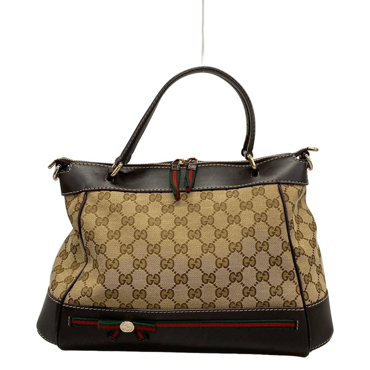 Gucci Handbag Mayfair GG Pattern Beige Dark Brown Multi Leather