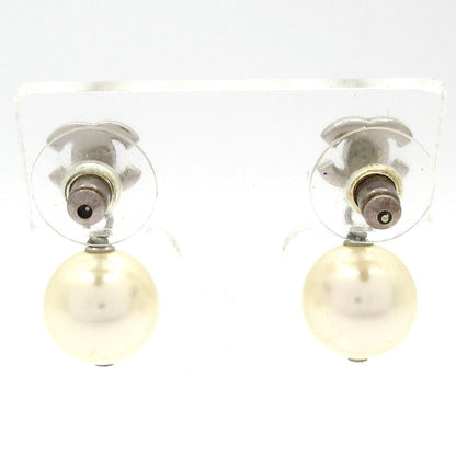 Chanel Earrings Silver White Pearl CC Logo — view 3