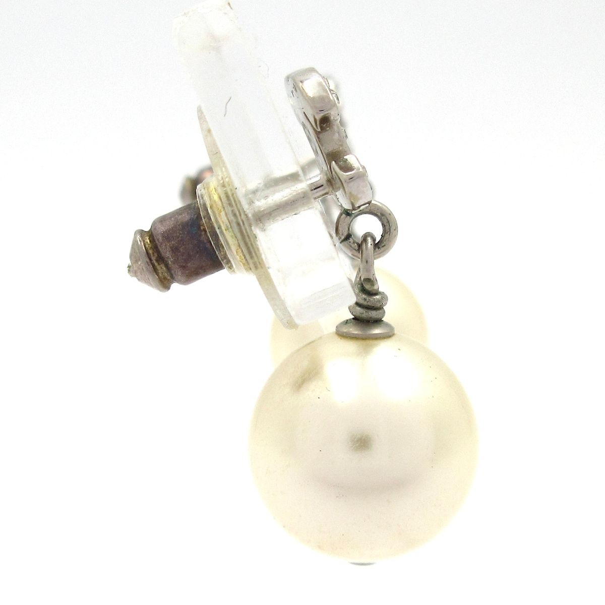 Chanel Earrings Silver White Pearl CC Logo — view 2