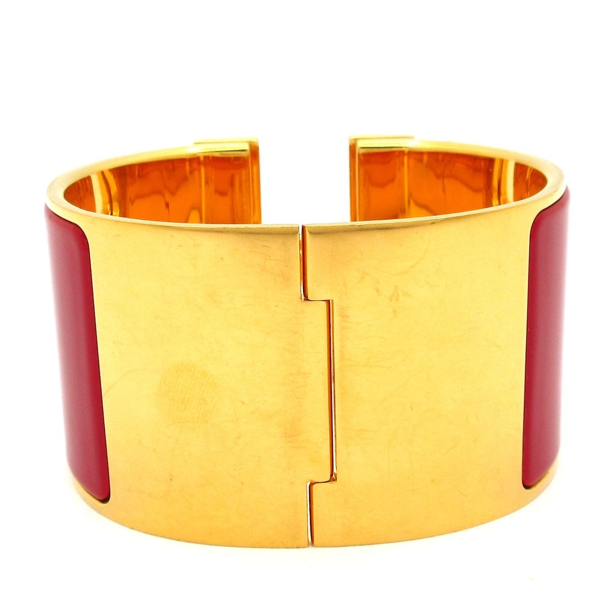 Hermes Bangle Clic Clac Extra Wide Gold Red Bracelet — view 3
