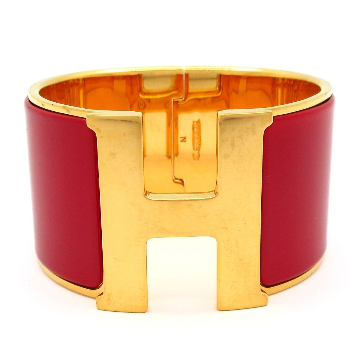 Hermes Bangle Clic Clac Extra Wide Gold Red Bracelet