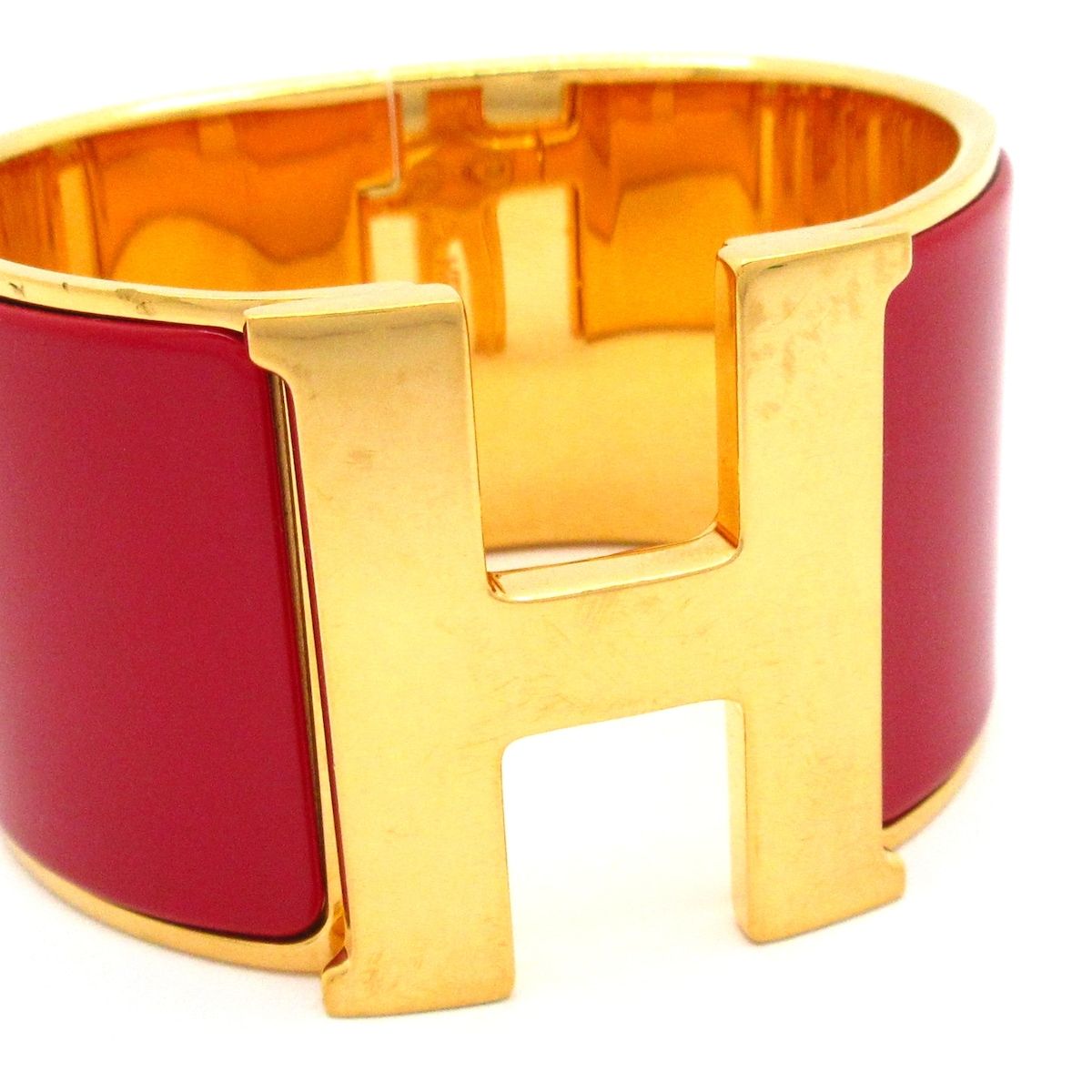 Hermes Bangle Clic Clac Extra Wide Gold Red Bracelet — view 5