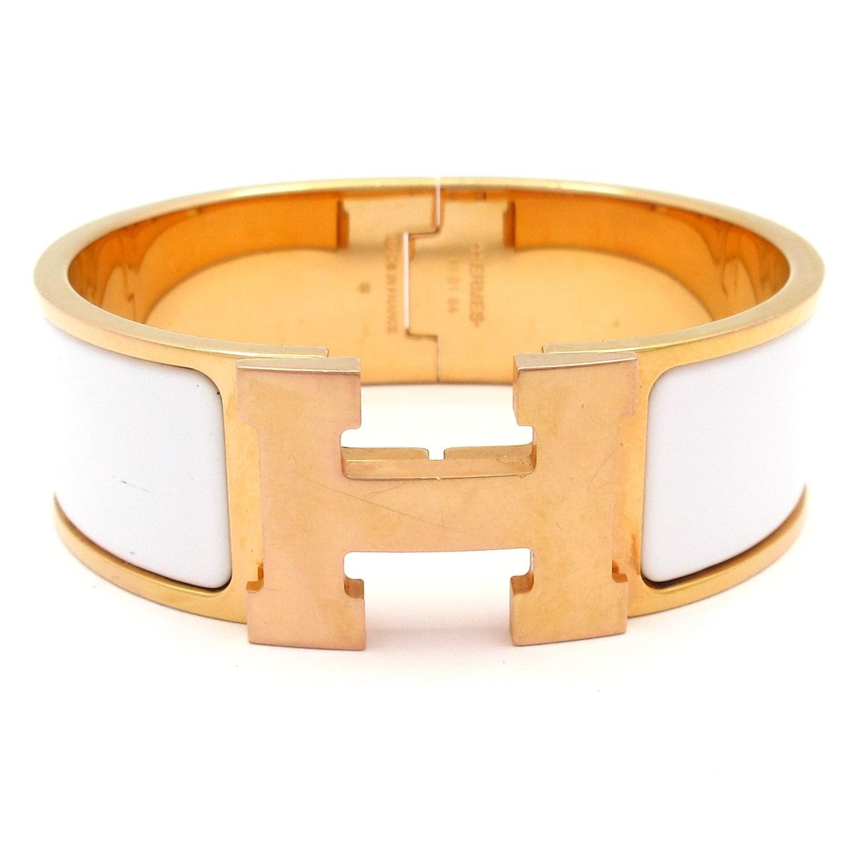 Hermes Bangle Clic Clac Pink Gold White Bracelet