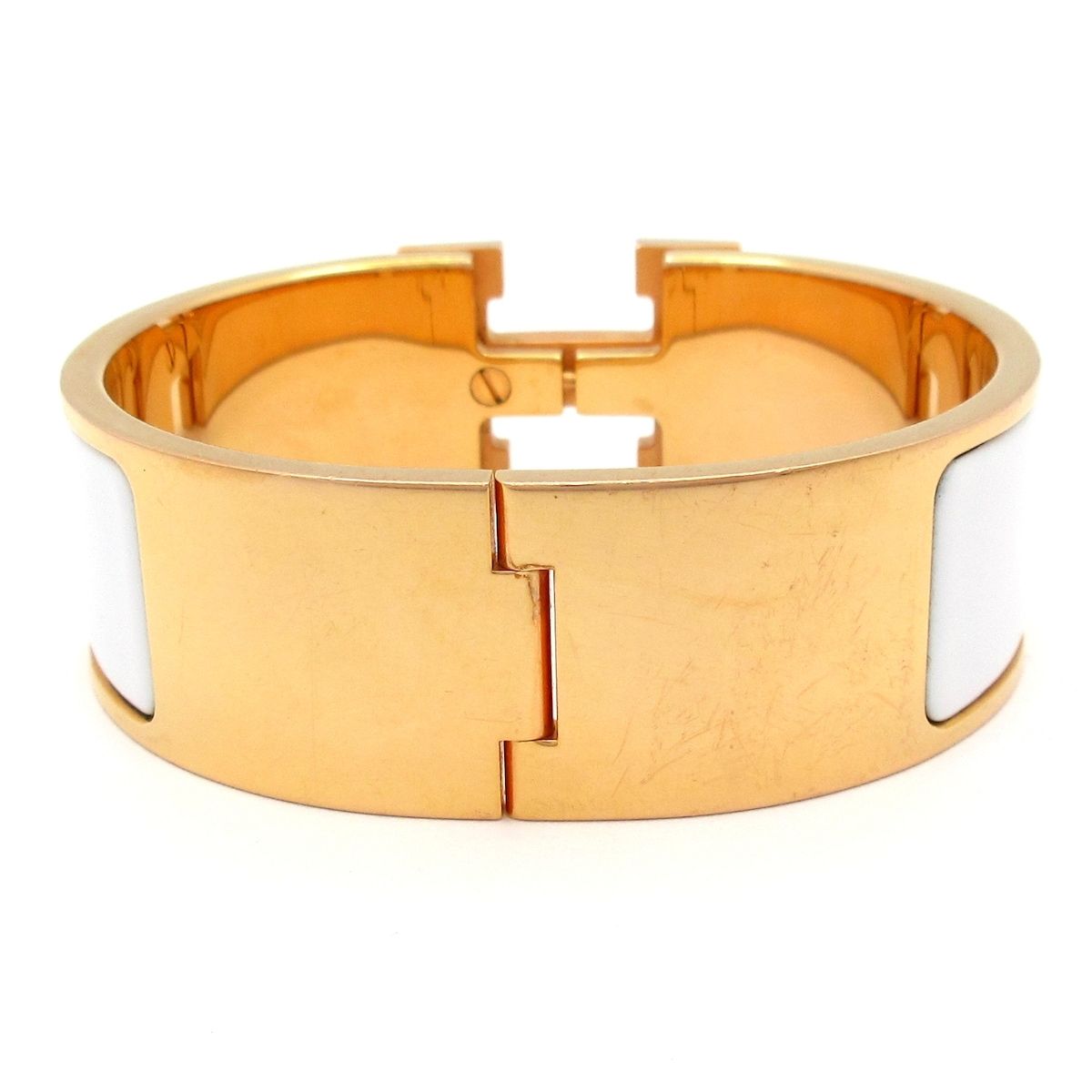Hermes Bangle Clic Clac Pink Gold White Bracelet — view 3