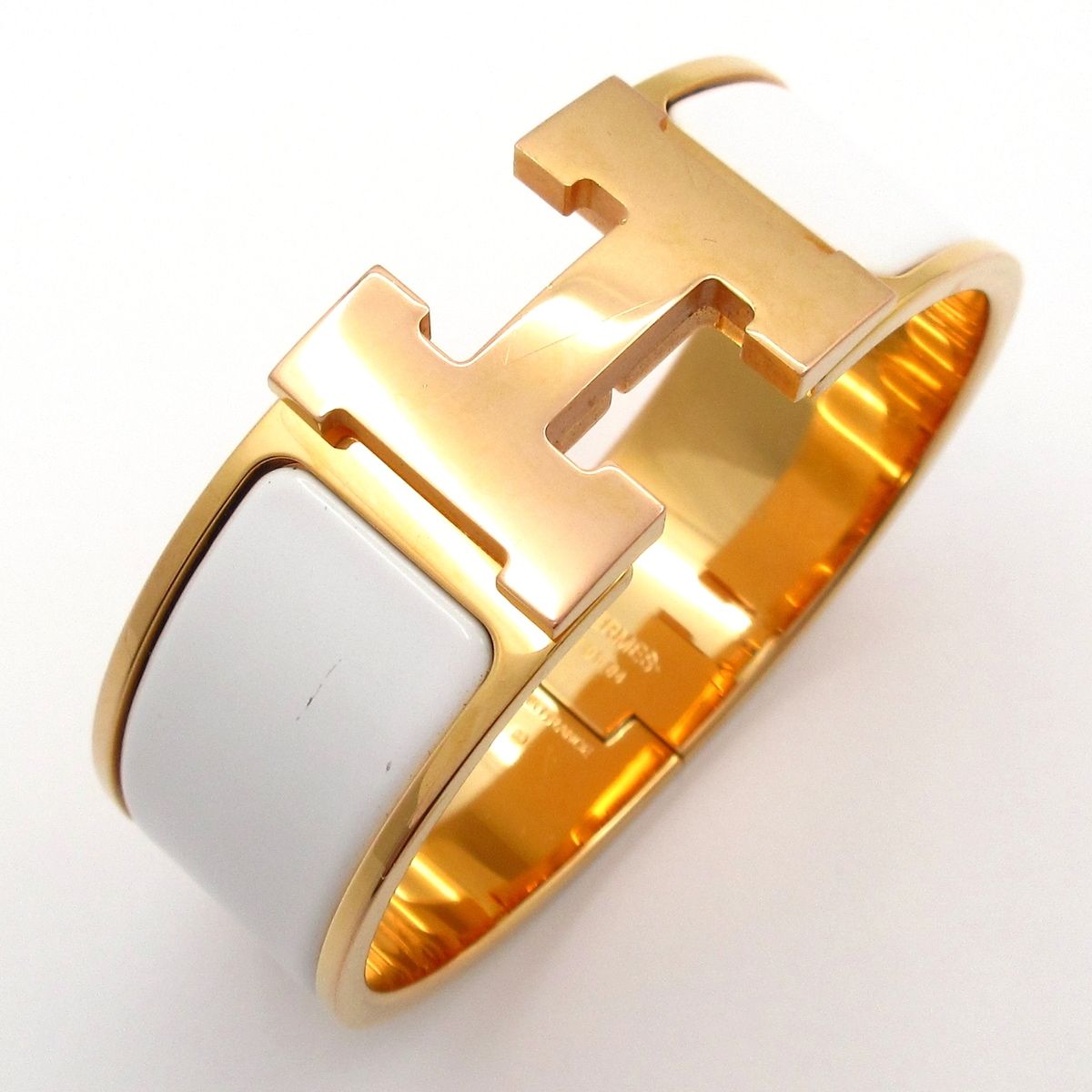Hermes Bangle Clic Clac Pink Gold White Bracelet — view 6