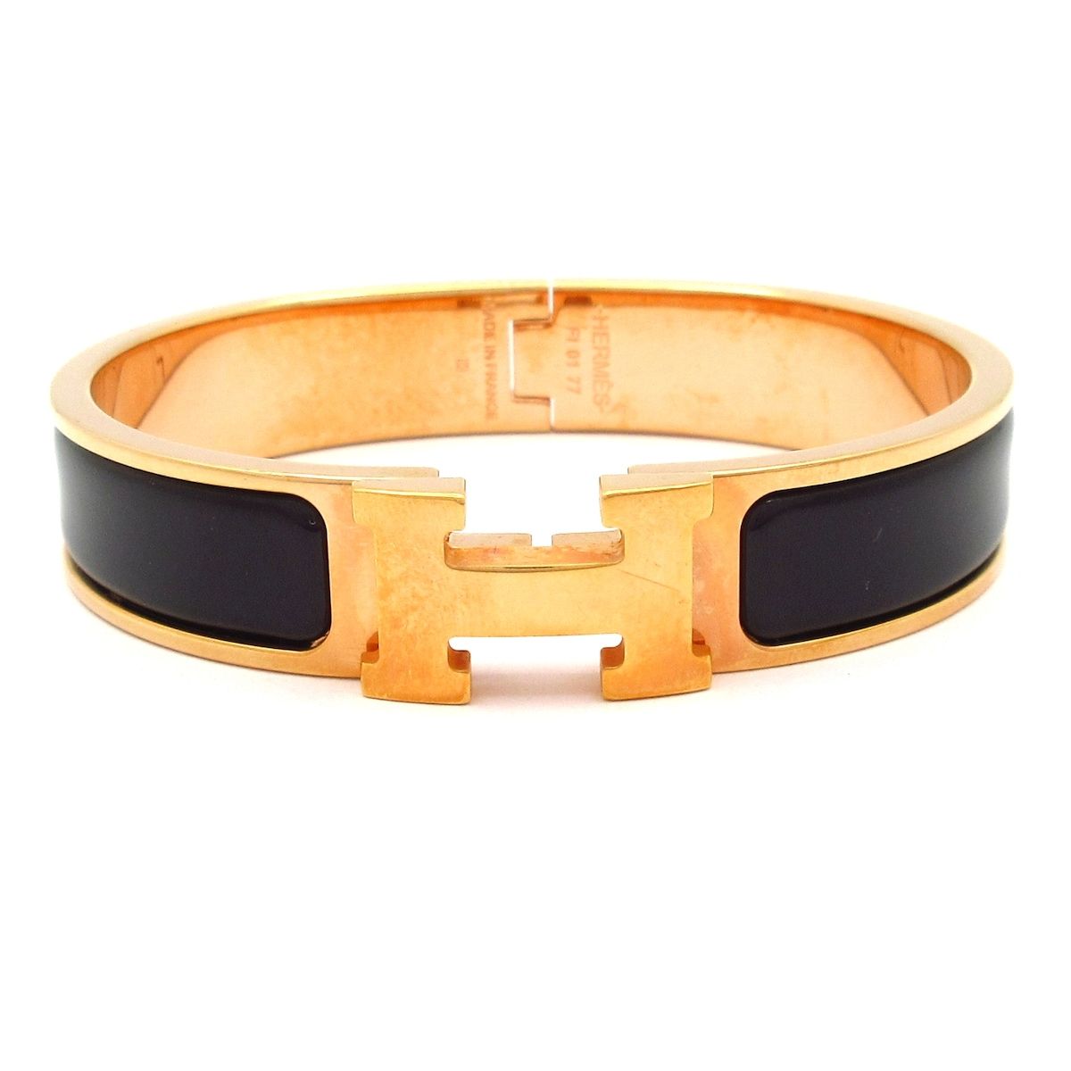 Hermes Bangle Click Pink Gold Black Bracelet