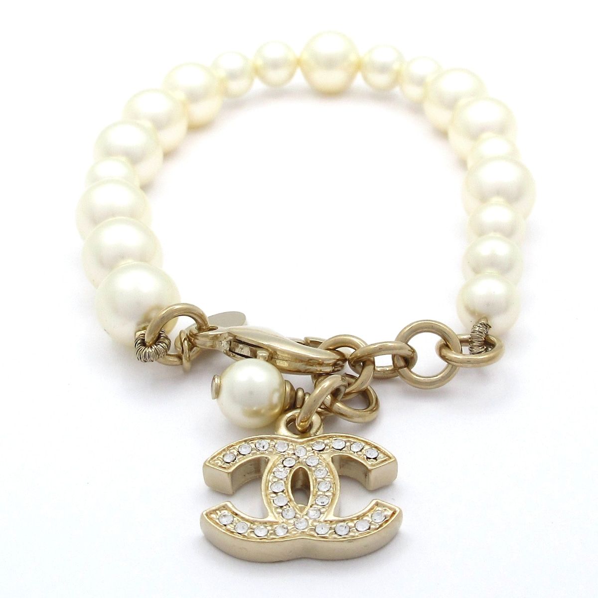 Chanel Bracelet CC Logo Gold Ivory Clear